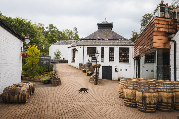 Experience Scotland's charm with a visit to a Whisky Distillery where rustic buildings and barrels create a unique backdrop for savoring the country's famed spirit among stunning surroundings.